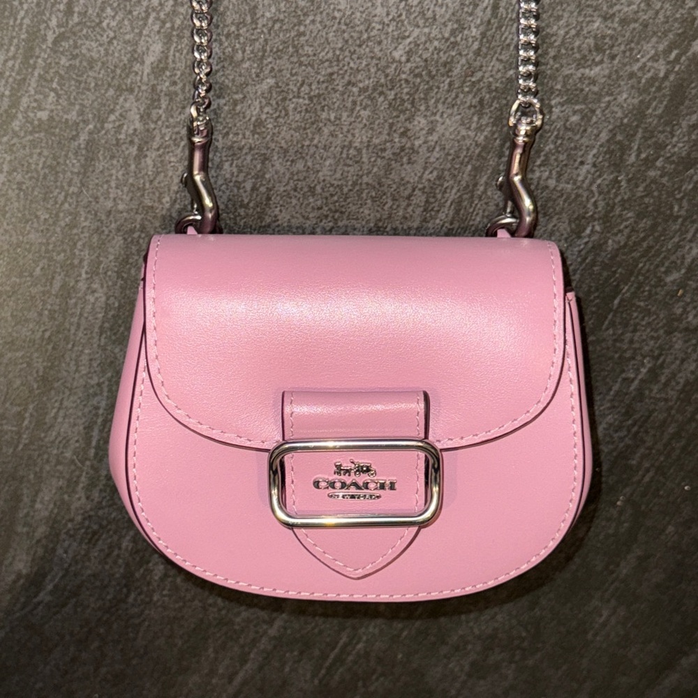 Coach Pink Leather Morgan Card Case on a Chain